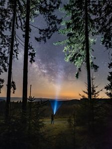 Preview wallpaper lantern, man, starry sky