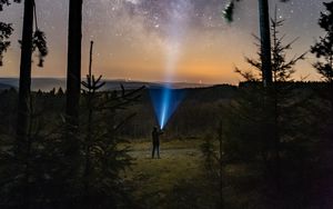 Preview wallpaper lantern, man, starry sky