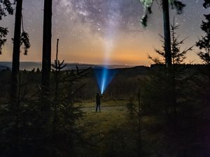 Preview wallpaper lantern, man, starry sky