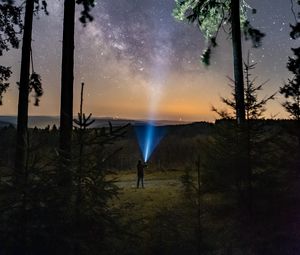 Preview wallpaper lantern, man, starry sky