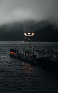 Preview wallpaper lantern, pier, sea, fog