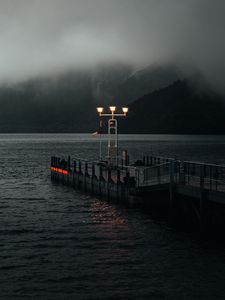 Preview wallpaper lantern, pier, sea, fog