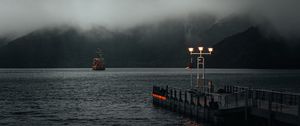 Preview wallpaper lantern, pier, sea, fog