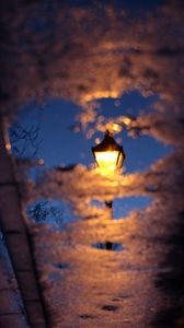 Preview wallpaper lantern, puddle, reflection, asphalt