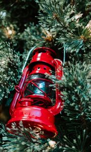 Preview wallpaper lantern, red, branches, needles