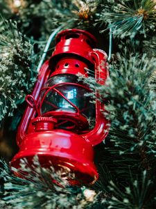 Preview wallpaper lantern, red, branches, needles