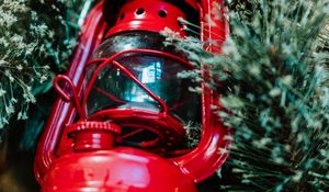 Preview wallpaper lantern, red, branches, needles