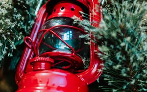 Preview wallpaper lantern, red, branches, needles