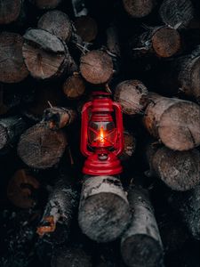 Preview wallpaper lantern, red, firewood, fire, light