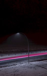 Preview wallpaper lantern, road, long exposure, snow
