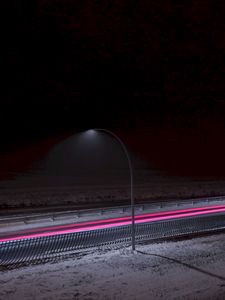 Preview wallpaper lantern, road, long exposure, snow