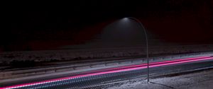 Preview wallpaper lantern, road, long exposure, snow
