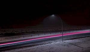 Preview wallpaper lantern, road, long exposure, snow