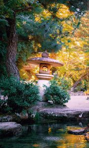 Preview wallpaper lantern, stone, pond, japanese garden