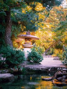 Preview wallpaper lantern, stone, pond, japanese garden