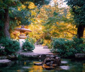 Preview wallpaper lantern, stone, pond, japanese garden