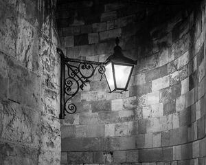 Preview wallpaper lantern, wall, bricks, black and white