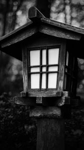 Preview wallpaper lantern, wooden, bushes, dark, black and white