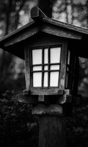 Preview wallpaper lantern, wooden, bushes, dark, black and white