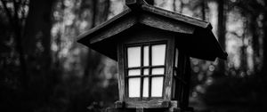 Preview wallpaper lantern, wooden, bushes, dark, black and white