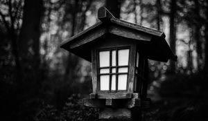 Preview wallpaper lantern, wooden, bushes, dark, black and white