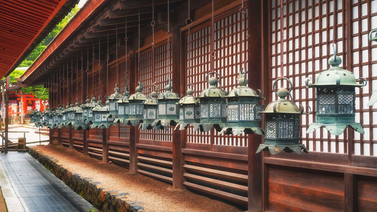 Wallpaper lanterns, building, architecture, street, china