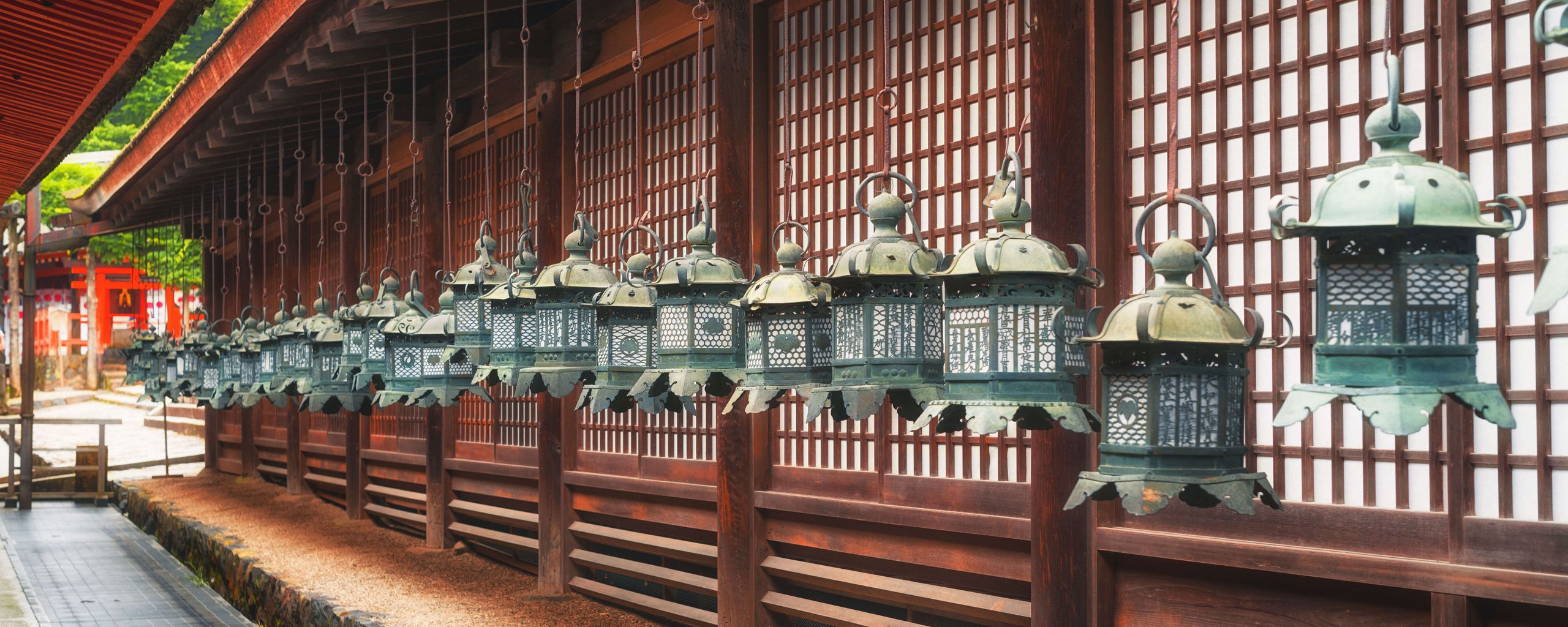 2560x1024 Wallpaper lanterns, building, architecture, street, china