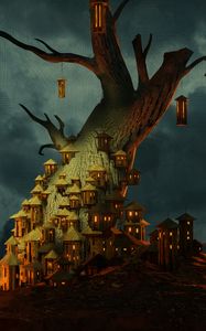 Preview wallpaper lanterns, fairytale, tree, fantasy, art