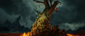 Preview wallpaper lanterns, fairytale, tree, fantasy, art