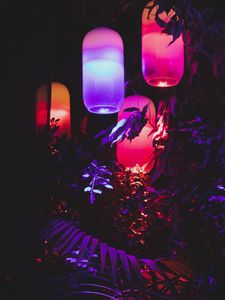 Preview wallpaper lanterns, garland, lighting, night, dark