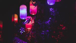 Preview wallpaper lanterns, garland, lighting, night, dark