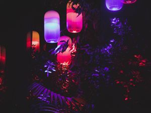 Preview wallpaper lanterns, garland, lighting, night, dark