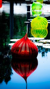 Preview wallpaper lanterns, lake, flower, water lilies, decor