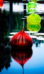 Preview wallpaper lanterns, lake, flower, water lilies, decor