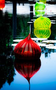Preview wallpaper lanterns, lake, flower, water lilies, decor
