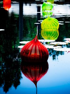 Preview wallpaper lanterns, lake, flower, water lilies, decor