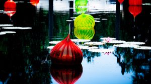 Preview wallpaper lanterns, lake, flower, water lilies, decor