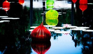 Preview wallpaper lanterns, lake, flower, water lilies, decor