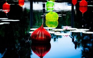 Preview wallpaper lanterns, lake, flower, water lilies, decor