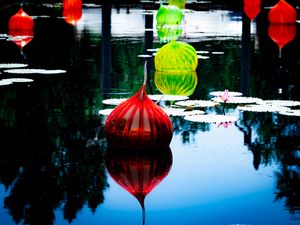 Preview wallpaper lanterns, lake, flower, water lilies, decor