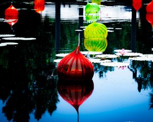 Preview wallpaper lanterns, lake, flower, water lilies, decor