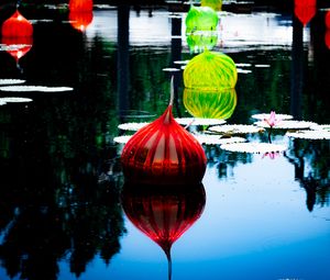 Preview wallpaper lanterns, lake, flower, water lilies, decor