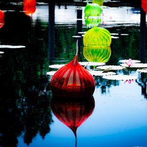 Preview wallpaper lanterns, lake, flower, water lilies, decor
