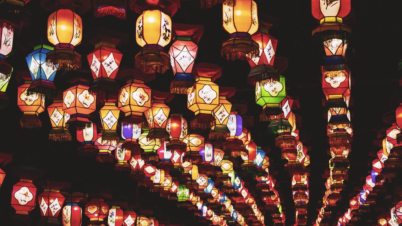 Wallpaper lanterns, light, colorful, dark
