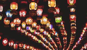 Preview wallpaper lanterns, light, colorful, dark