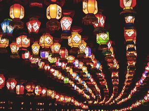 Preview wallpaper lanterns, light, colorful, dark