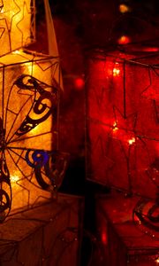 Preview wallpaper lanterns, red, yellow, stars, lights, holidays