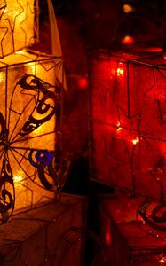 Preview wallpaper lanterns, red, yellow, stars, lights, holidays