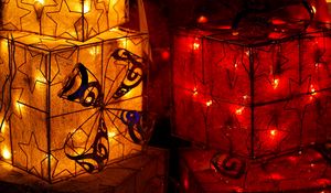 Preview wallpaper lanterns, red, yellow, stars, lights, holidays