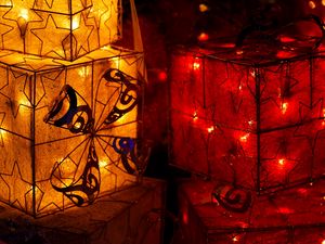 Preview wallpaper lanterns, red, yellow, stars, lights, holidays